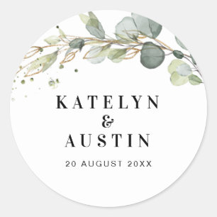Sticker Rond Mariage d'eucalyptus aquarelle