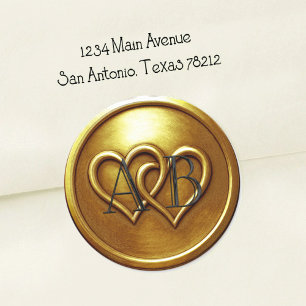 Sticker Rond Mariage Deux Cœurs Entrelacés en Or