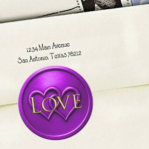 Sticker Rond Mariage Deux Cœurs Entrelacés Violet