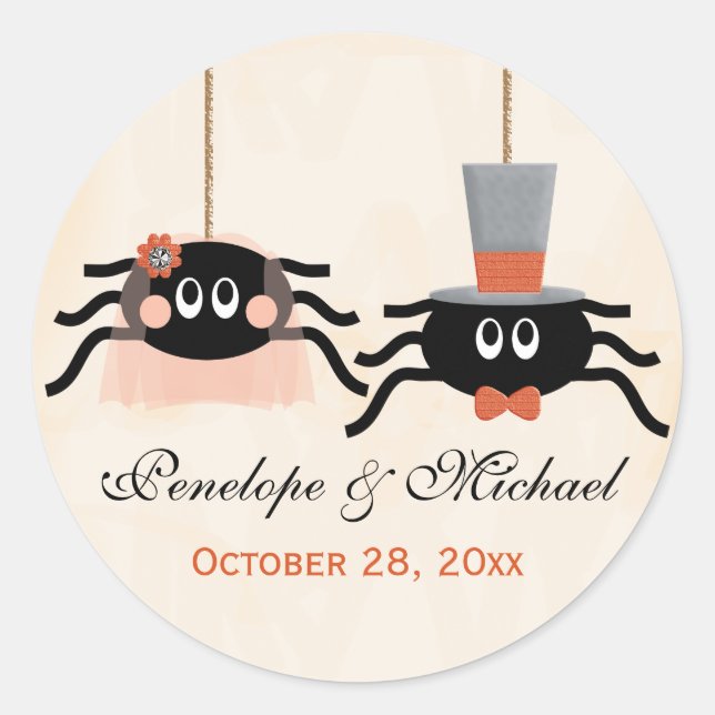 Sticker Rond Mariage d'Halloween à l'araignée (Devant)
