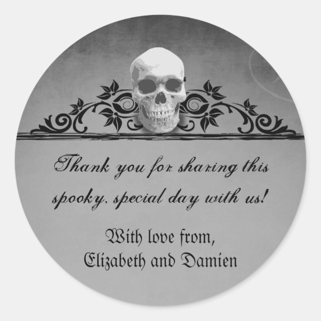 Sticker Rond Mariage d'Halloween de cadre crâne (Devant)