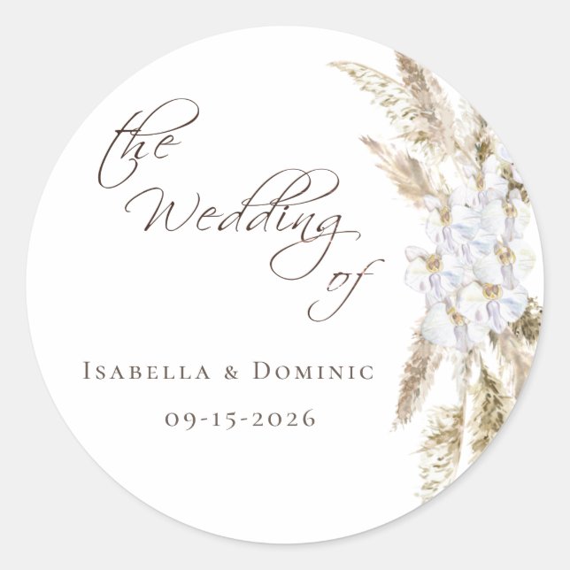 Sticker Rond Mariage d'herbe Boho Pampas (Devant)
