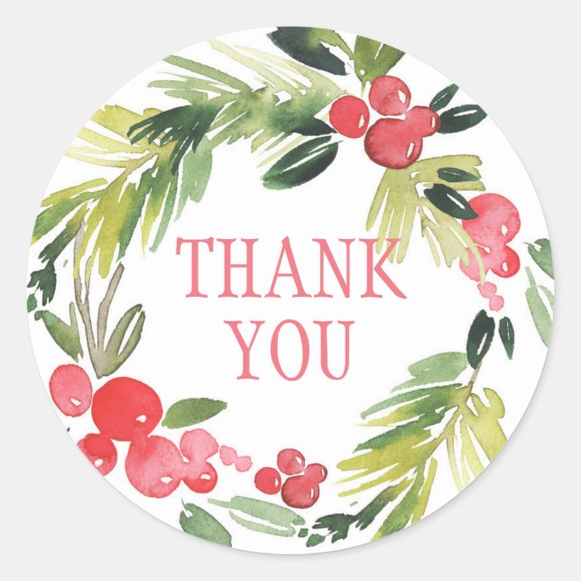 Sticker Rond Mariage d'hiver Fleur Wreath | MERCI (Devant)