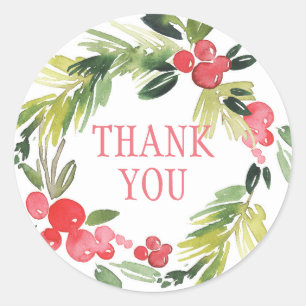 Sticker Rond Mariage d'hiver Fleur Wreath MERCI
