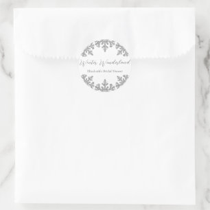 Sticker Rond Mariage d'hiver flocon de neige argenté