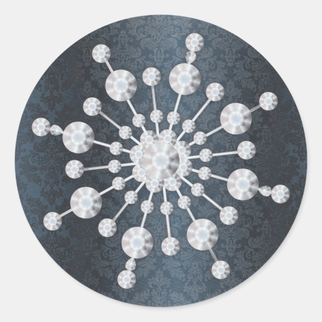 Sticker Rond Mariage d'hiver Flocon de neige bleu Damas Envelop (Devant)