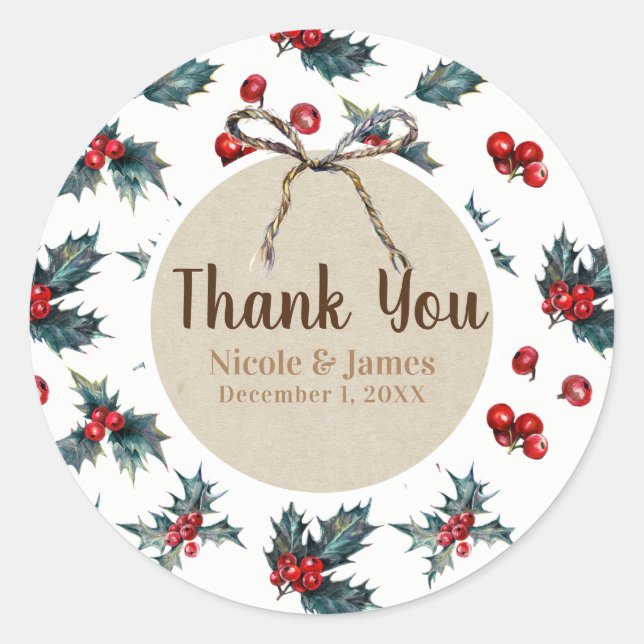 Sticker Rond Mariage d'hiver Holly Berry Noël (Devant)