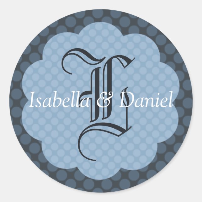Sticker Rond Mariage d'hiver Polka Point Motif Monogramme perso (Devant)