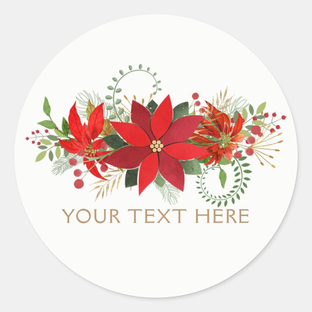 Sticker Rond Mariage d'hiver Rouge Blanc Poinsettia Fête Faveur (Devant)