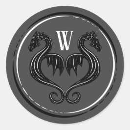 Sticker Rond Mariage d'Imaginaire de monographie de dragon gris