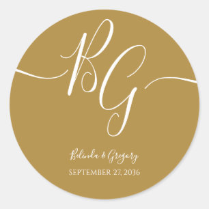Sticker Rond Mariage d'initiaux dorés simple et élégant