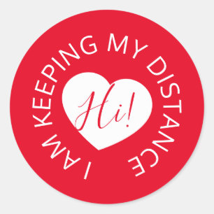 Sticker Rond Mariage distance sociale soins invités coeur rouge