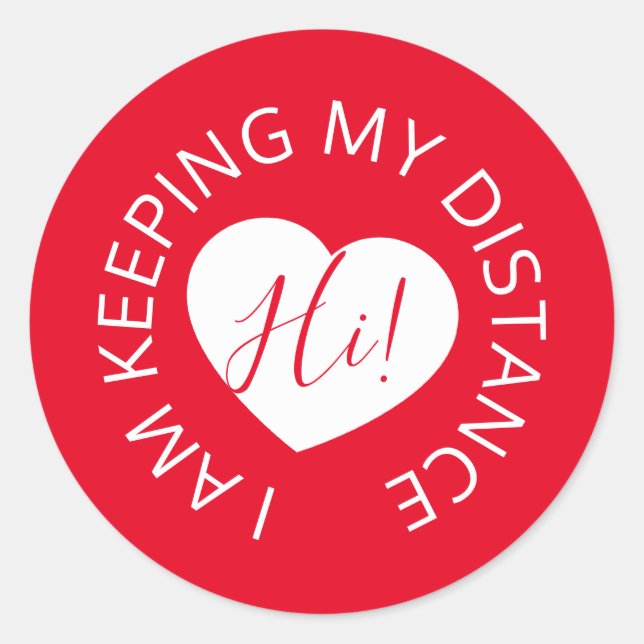 Sticker Rond Mariage distance sociale soins invités coeur rouge (Devant)