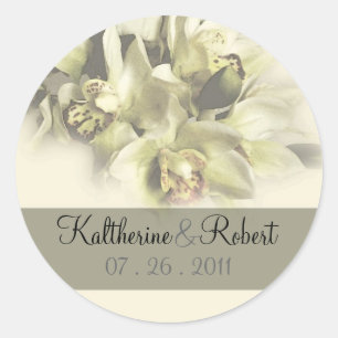 Sticker Rond Mariage d'orchidées blanches enregistrer la date1