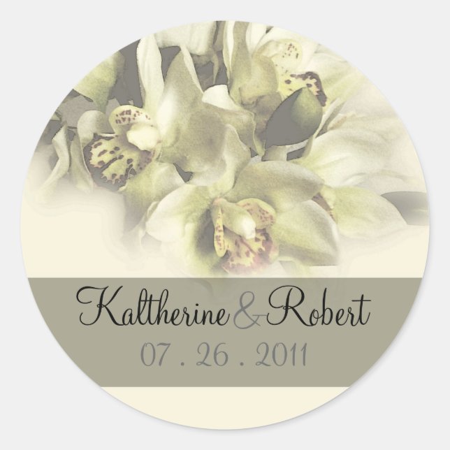 Sticker Rond Mariage d'orchidées blanches enregistrer la date1 (Devant)