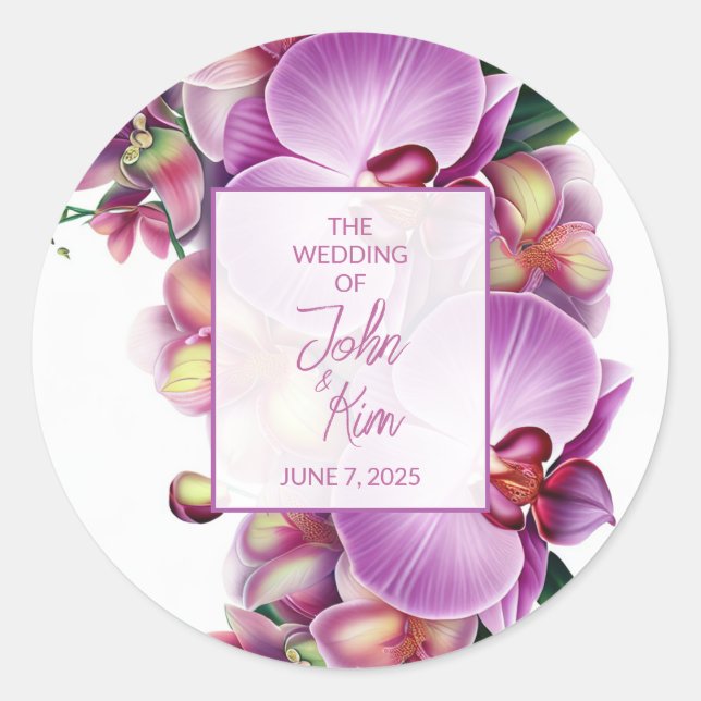 Sticker Rond Mariage d'orchidées florales (Devant)