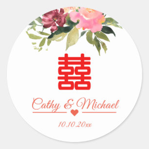 Sticker Rond Mariage double bonheur fleur aquarelle