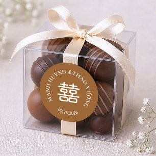 Sticker Rond Mariage Double Bonheur Marron