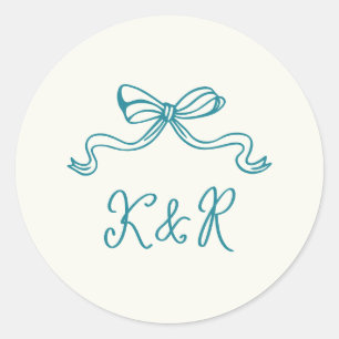 Sticker Rond Mariage double Monogramme à main blanche