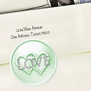 Sticker Rond Mariage Douce Verte Deux Cœurs Entrelacés