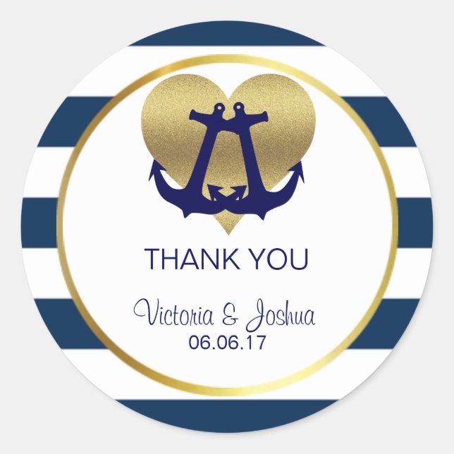 Sticker Rond Mariage du coeur d'or de la marine nautique (Devant)