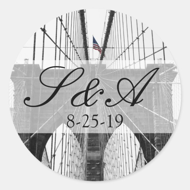 Sticker Rond Mariage du pont de New York City Brooklyn (Devant)