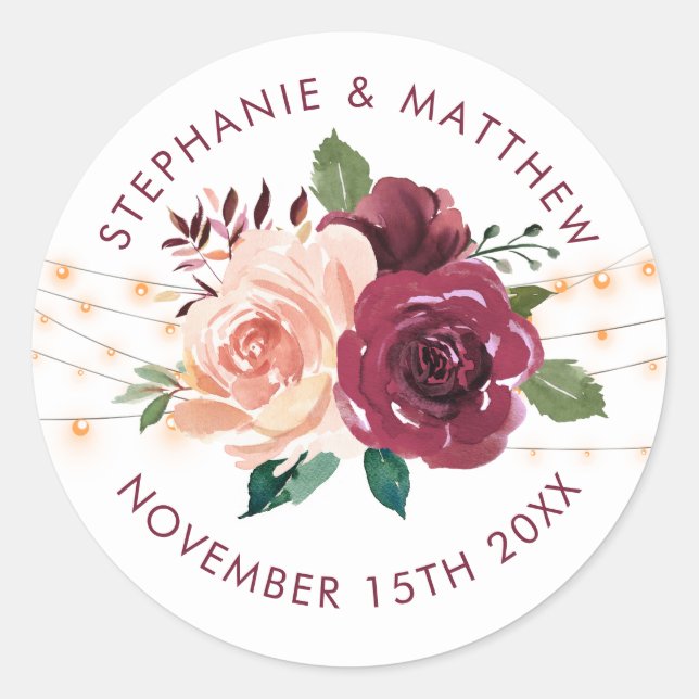 Sticker Rond Mariage Dusty Rose Bourgogne (Devant)