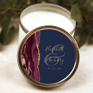 Sticker Rond Mariage écriture or bleu marine Agate Bourgogne
