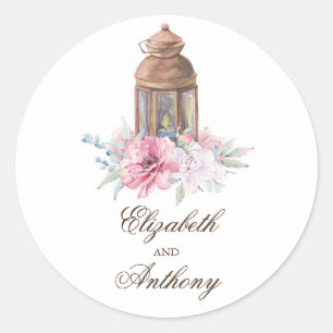 Sticker Rond Mariage élégant à la lanterne rose