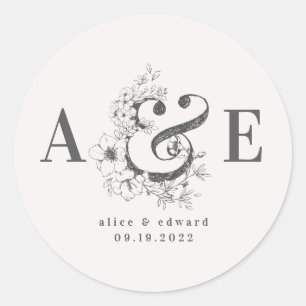 Sticker Rond Mariage élégant à la main dessiné