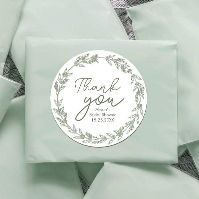 Sticker Rond Mariage Elégant Aquarelle Verdure Feuilles (Wedding Elegant Watercolor Greenery Leaves Classic Round Sticker #zazzlemade #thankyou #greenery)