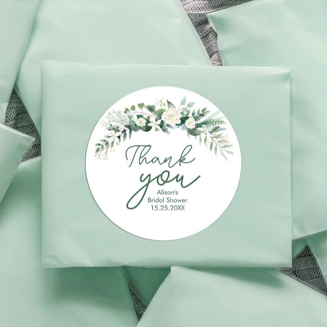 Sticker Rond Mariage Elégant Aquarelle Verdure Floral (Wedding Elegant Watercolor Greenery Floral #thankyou #thanksgiving #winterwedding #weddingseason)
