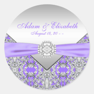 Sticker Rond Mariage élégant argent et lavande violet
