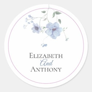Sticker Rond Mariage Élégant aux Fleurs Aquarelles Roses et Ble