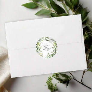 Sticker Rond Mariage Élégant avec du Feuillage d'Eucalyptus