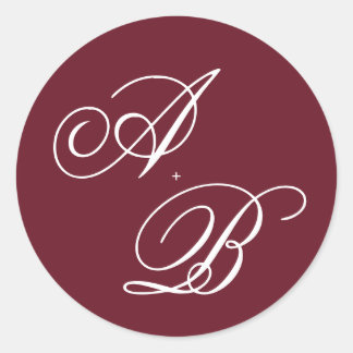 Sticker Rond Mariage élégant avec monogramme en script profond