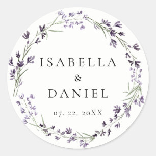 Sticker Rond Mariage Élégant Chic Aquarelle Lavande