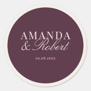 Sticker Rond Mariage Élégant Classe Prune