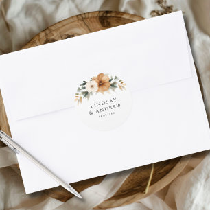 Sticker Rond Mariage Élégant Cuivre & Blanc Terreux