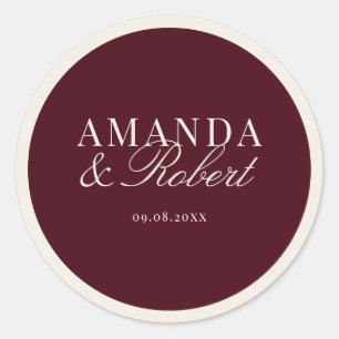 Sticker Rond Mariage élégant de classe bordeaux