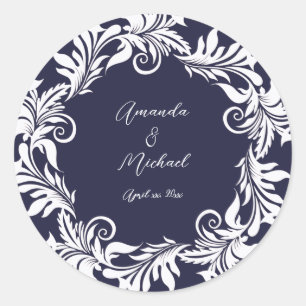 Sticker Rond Mariage élégant de la Marine et du Blanc