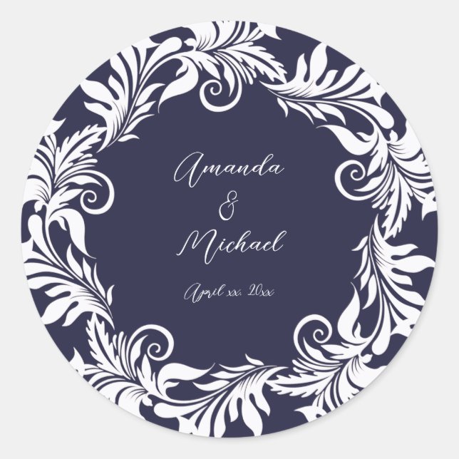 Sticker Rond Mariage élégant de la Marine et du Blanc (Devant)