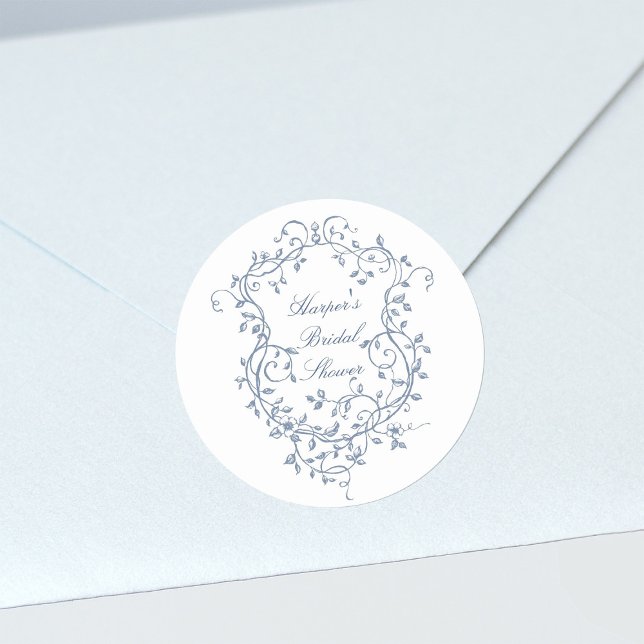 Sticker Rond Mariage élégant de style victorien français bleu (Créateur téléchargé)