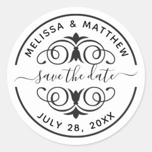 Sticker Rond Mariage élégant Enregistrer la date Enveloppe Scea