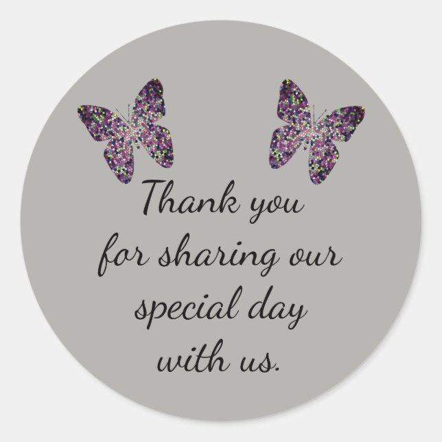 Sticker Rond Mariage élégant Favor Mosaic Papillons Merci (Devant)