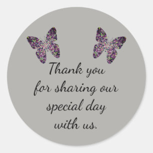 Sticker Rond Mariage élégant Favor Mosaic Papillons Merci