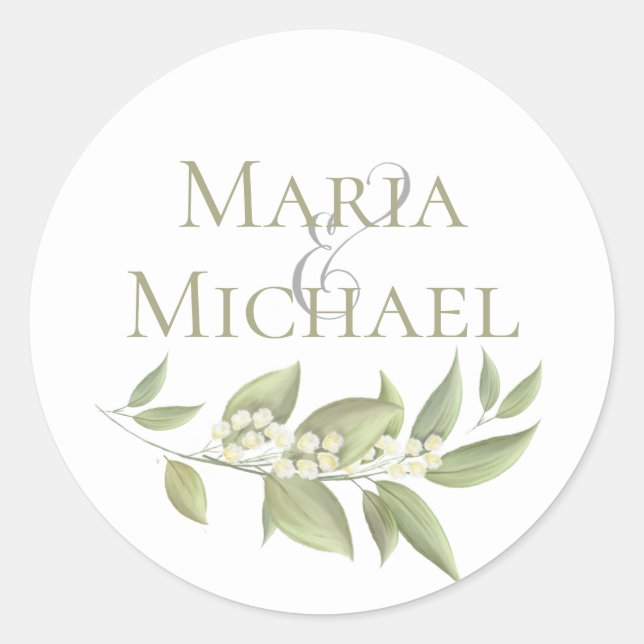 Sticker Rond Mariage Élégant Feuillage Sage Vert Simple Favoris (Devant)