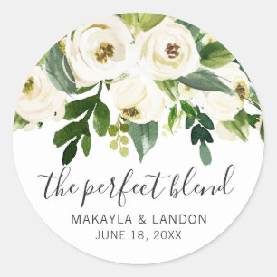 Sticker Rond Mariage Élégant Floral Blanc Moderne