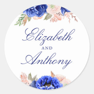 Sticker Rond Mariage élégant floral de la marine