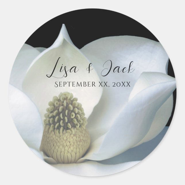 Sticker Rond Mariage élégant Magnolia noir et blanc (Devant)